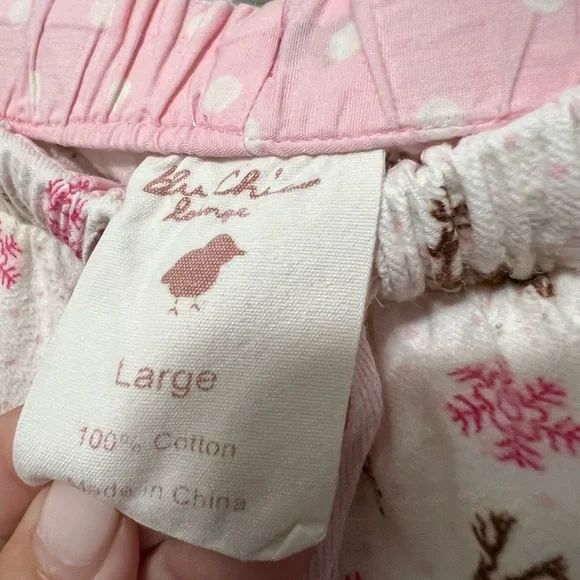 Blu Chic Lounge Reindeer Pajama Pants, Pink Snowflakes, Polka Dots, Large - Picture 4 of 7